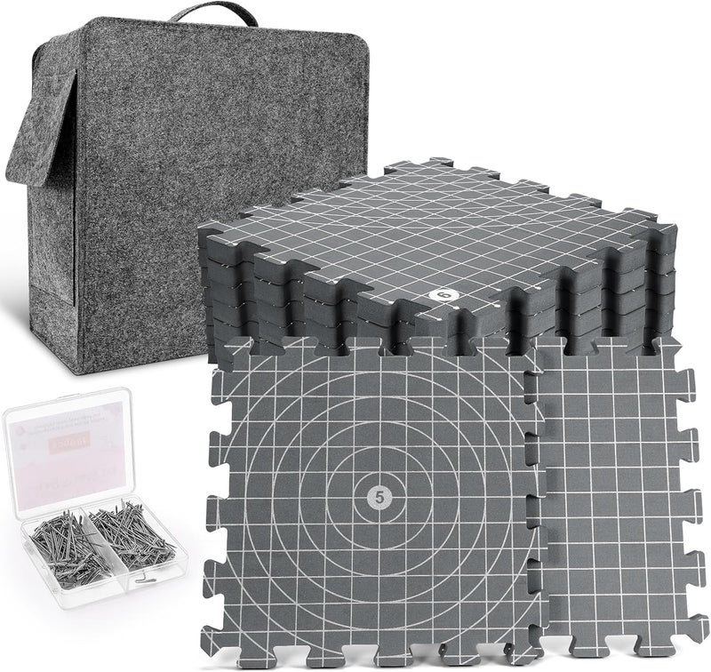 Yrangee Blocking mats for Knitting & Crochet Projects, 2 in 1 Double Side Extra Thick Knitting Blocking Mats with Circle and Lines Blocking Board with 150 T-Pins and Storage Bag - Image 1